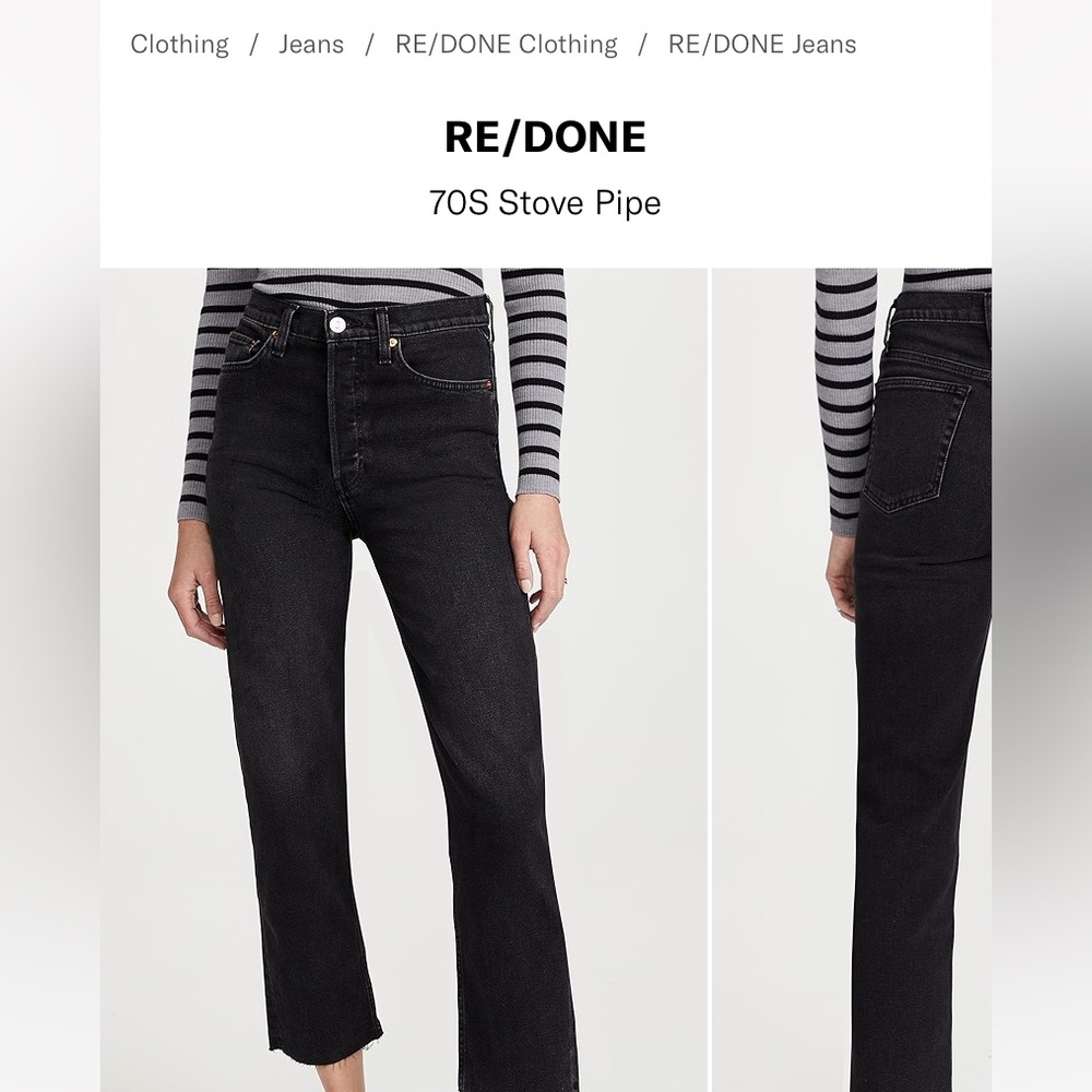 Re/Done 70s Stove Pipe Denim Jeans in Washed Noir MSRP $265